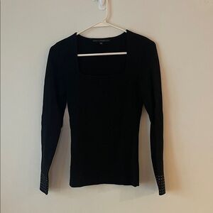 White House Black Market Black Long Sleeve Top with Embellished Cuffs